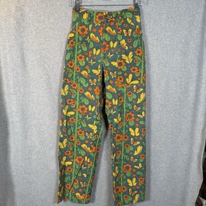 Big Bud Press Green Floral Boot Cut Pants with Orange & Yellow Accents